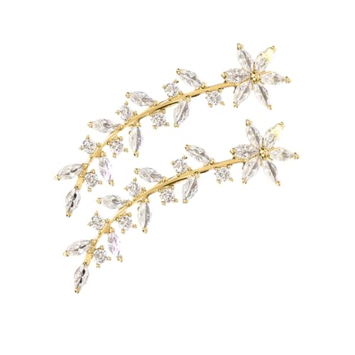 CONGARTENO Goldene Ohrkletterer mit Funkelnden Strasssteinen Leichte Blumenblatt Ohrringe für Damen Komfortable Ohrringe für Hochzeit Party und Alltag Modischer Ear Crawler Schmuck von CONGARTENO