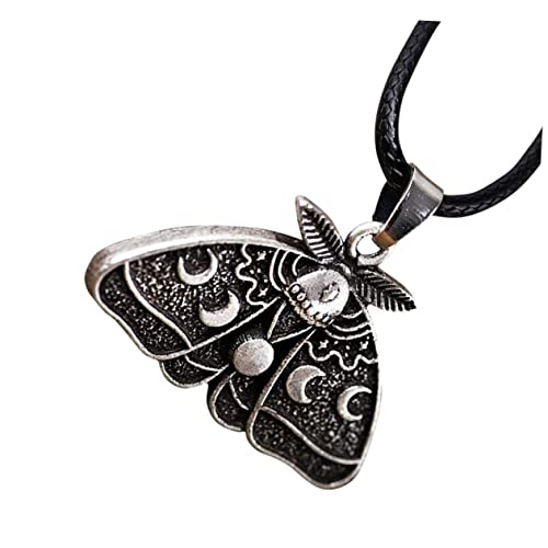 CONGARTENO Gothic Motten Anhänger Halskette aus Legierung Stilvolles Schmuckornament für Damen und Herren Dekorativer Moth Pendant Schmuck Einzigartiges Mondphasendesign Geschenkidee von CONGARTENO
