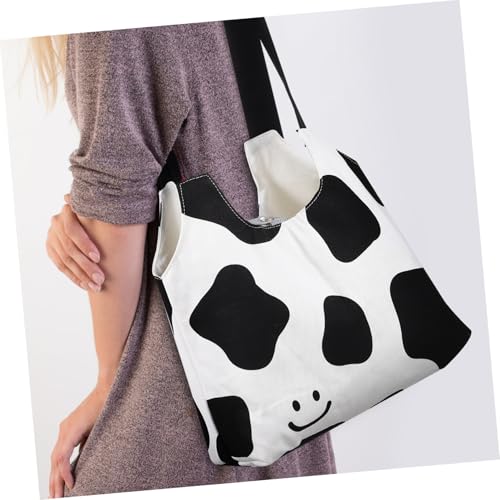 CONGARTENO Große Damen Canvas Einkaufstasche mit Modischem Kuhmuster Leichte Wiederverwendbare Schultertasche mit Innentasche und Magnetverschluss Vielseitig für Arbeit Strand Reisen und von CONGARTENO