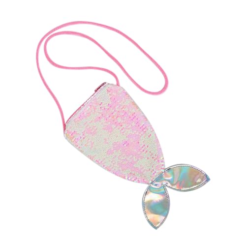 CONGARTENO Große Meerjungfrau Pailletten Handtasche für Mädchen Bunte Rosa weiße Flossendekoration Kreative Schultertasche Tragbare Telefon Münztasche für Alltag und Partys von CONGARTENO