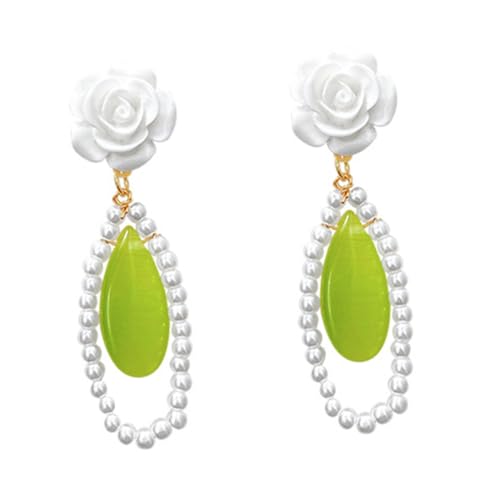 CONGARTENO Grüne Katzenaugen Blumenohrringe Damen Ohrhänger Tropfenohrringe Filigraner Ohrschmuck für Alltag Party Prom von CONGARTENO