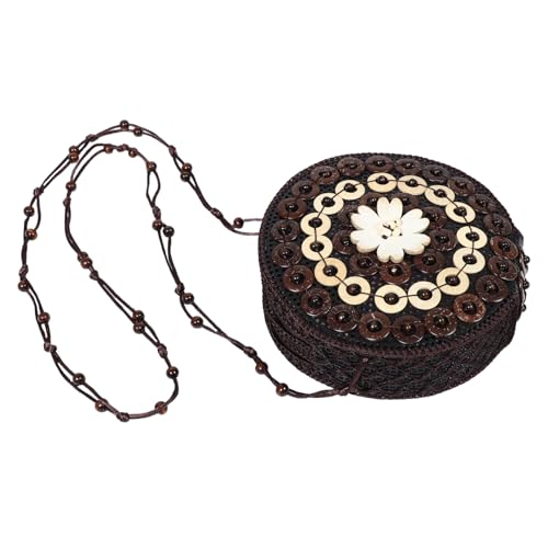 CONGARTENO Handgefertigte Boho Crochet Schultertasche aus Kokosnussschale Handgewebte Umhängetasche mit Kosmetik- Lippenstift Kartenfach Leichter Alltagsbegleiter für Damen von CONGARTENO