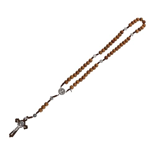 CONGARTENO Handgefertigte Holzperlen Kreuzkette mit Filigranem Holzanhänger Kreative Gebetskette für Herren Damen Einzigartiges für Familie und Freunde von CONGARTENO