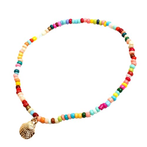 CONGARTENO Handgefertigtes Buntes Fußkettchen mit Muschelanhänger aus Legiertem Material Farbenfrohes Strand Accessoire für Damen Vielseitig für Urlaub und Sommermode von CONGARTENO