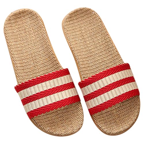 CONGARTENO Hausschuhe Damen Open toe Slippers Sommer Leicht Atmungsaktiv EVA Leinwand Weiche Sohle Rutschfest Indoor Casual Home Slipper Rot von CONGARTENO