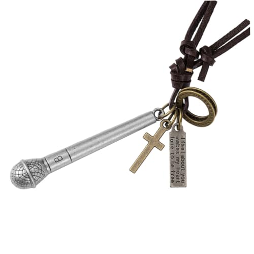 CONGARTENO Herren Halskette Retro Hip Hop Lederkette mit Mikrofon Anhänger Modischer Halsschmuck für Männer Robustes Material Stilvolle Neck Chain für Alltag und Festivals von CONGARTENO