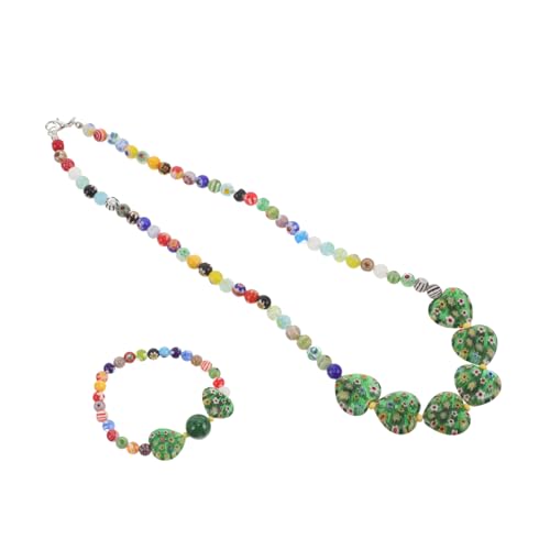 CONGARTENO Herz Anhänger Halskette und Perlen Stretch Armband Stil Schmuck für Damen Bunte Beach Halskette und Schmuck zu Geburtstag und Weihnachten von CONGARTENO