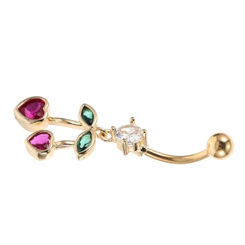 CONGARTENO Herz kirsche Bauchnabelpiercing Edelstahl Goldfarben Bauchring Damen Nabel Schmuck Glatt Hautfreundlich Modisch Süßes Design von CONGARTENO