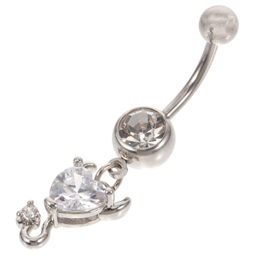 CONGARTENO Herzförmiges Bauchnabelpiercing aus Edelstahl Damen Bauchnabelring mit Zirkonia Anhänger Modischer Körperschmuck Passend zu Sommeroutfits und Badebekleidung von CONGARTENO