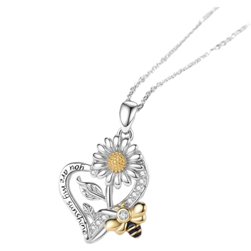 CONGARTENO Herzform Halskette mit Sonnenblumen Anhänger und Zartem Bienen Legierte Damen Kette Langlebiger Schmuck für Geburtstage Valentinstag Hochzeiten und Festliche Anlässe von CONGARTENO