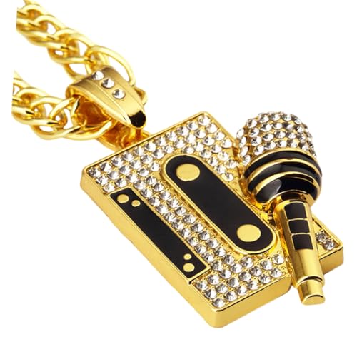 CONGARTENO Hip Hop Mikrofon Halskette Goldfarben Statement Kette Hip Hop Schmuck für Frauen und Männer Robuste Kette für Alltag Party und von CONGARTENO