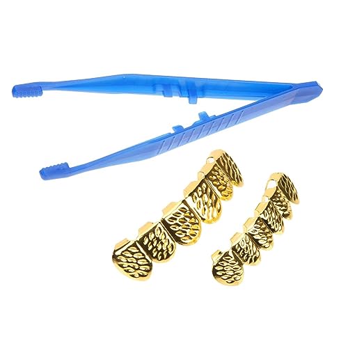 CONGARTENO Hip Hop Zähne Fake Teeth Cap Goldfarbener Zahn Grill mit Gravur Muster für Männer Frauen Party Halloween Cosplay Zubehör von CONGARTENO