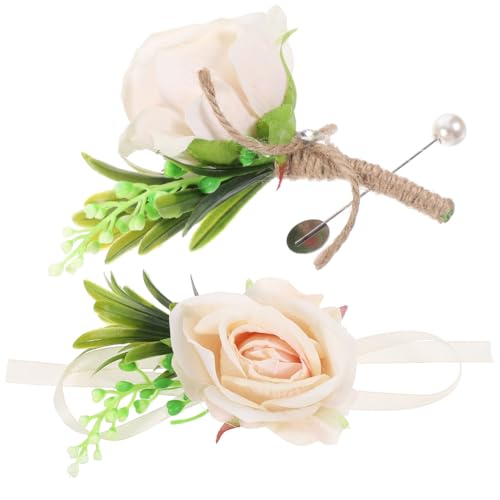 CONGARTENO Hochwertiges Teiliges Hochzeit Wrist Corsage und Boutonniere Set in Champagner Künstliche Rosen Hautfreundlich Langlebig zu Tragen für Brautjungfern Hochzeitsfeiern und Besondere von CONGARTENO