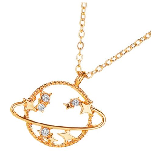 CONGARTENO Hohl Planeten Halskette Schlüsselbeinkette Minimalistische Anhänger Halskette Zirkon Damen Goldkette von CONGARTENO