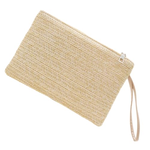 CONGARTENO Kompakte Handgefertigte Stroh umhängetasche Damen Münzgeldbörse Portemonnaie Leichte Strapazierfähige Clutch für Alltag und Besondere Anlässe in Khaki von CONGARTENO