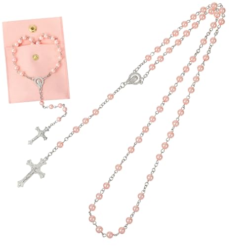 CONGARTENO Kreuzkette Damen Perlen mit Kreuzanhänger Rosenkranz Halskette für Frauen Aufbewahrungstasche und für Täglichen Gebrauch von CONGARTENO