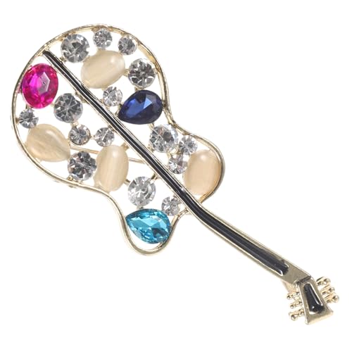CONGARTENO Kristallverzierte Gitarrenbrosche mit Perlen und Strass Kreative Schmucknadel Modisches Musikinstrument Design Eleganter Anstecker für Damen Vielseitig für Kleidung Taschen Schals von CONGARTENO