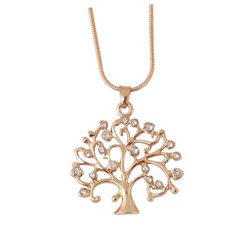 CONGARTENO Lebensbaum Anhänger Halskette Damen Goldfarben mit Diamantbesatz Modische Kette für Frauen Eleganter Lebensbaum Schmuck für Hochzeit Party Langlebiges Legierungsmaterial von CONGARTENO