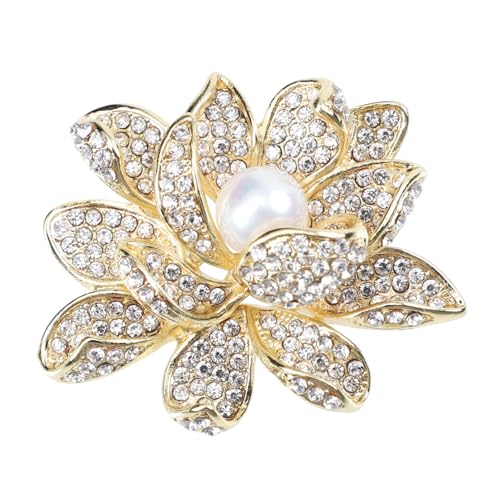 CONGARTENO Legierung Lotus Brosche mit Perle Modische Blume Anstecknadel für Damen Langlebiges Kleidungsaccessoire Vielseitig für Jacken Schals Hüte Stilvolle Lotus Corsage in Goldweiß von CONGARTENO