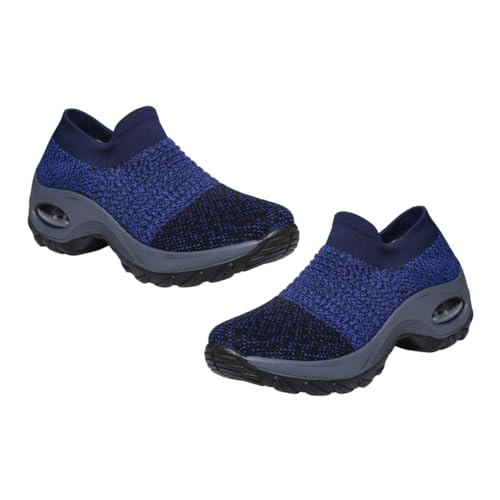 CONGARTENO Leichte Damen Sportschuhe mit Atmungsaktivem Strickobermaterial Stoßdämpfender Luftpolster Sohle Bequem für Freizeit Laufen und Alltag Blau von CONGARTENO