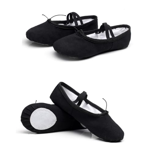 CONGARTENO Leichte rutschfeste Ballettschläppchen aus Atmungsaktivem Canvas mit Elastischem Band Flexible Tanzschuhe für Yoga Ballett und Modernes Tanzen Schwarz für Mädchen und Damen von CONGARTENO