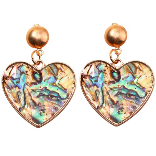 CONGARTENO Leopardenmuster Herz Ohrringe Damen Bunte Abalone Muschel Geometrisch Ohrstecker Elegantes Schmuckgeschenk für Weihnachten Valentinstag von CONGARTENO