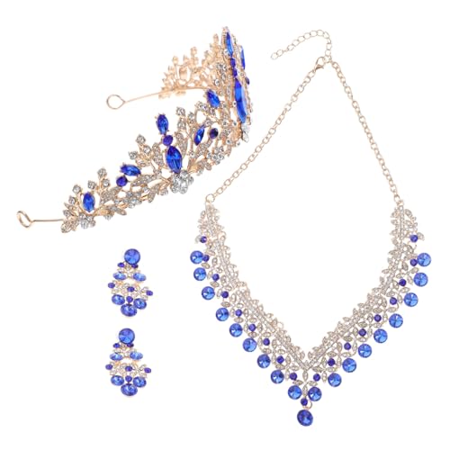 CONGARTENO Luxuriöses Braut Schmuckset mit Strass Halskette und Ohrringen Bling Tiara Krone in Champagnerblau Leichtes und Bequemes Design für Hochzeiten Partys und Festliche Anlässe von CONGARTENO