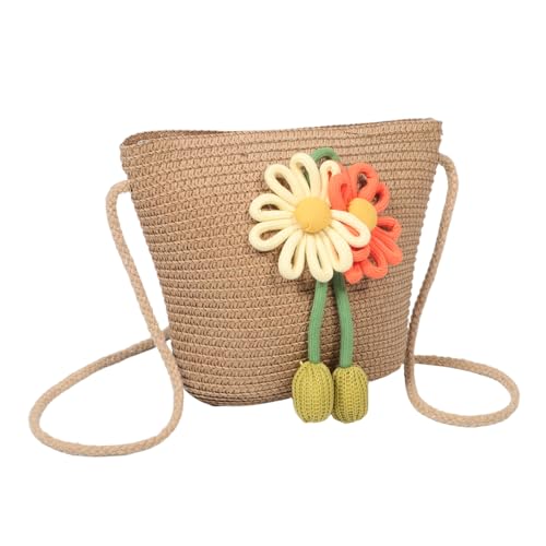 CONGARTENO Mädchen Umhängetasche Stroh Verstellbare Schultertasche für Sommer für Kleine Mädchen Praktischer Geldbeutel für Ausflüge und Kindergarten Gelb Orange von CONGARTENO