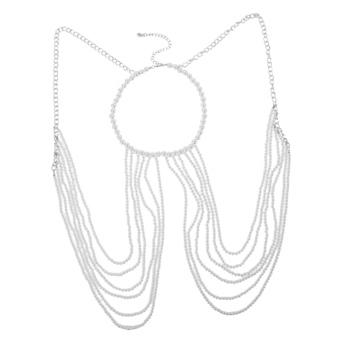 CONGARTENO Mehrlagige Damen Body Chain Halskette mit Eleganten Imitationsperlen Vintage Hohlkörperdesign Modische Perlenkette für Hochzeit Party und Sommerliche Anlässe von CONGARTENO