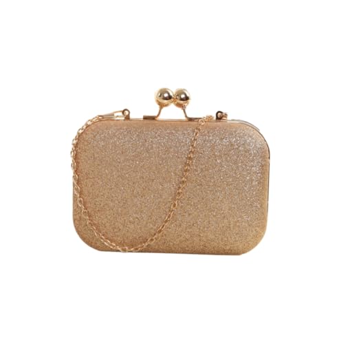 CONGARTENO Mini Clip Chain Handtasche Damen Abendtasche Kleine Satchel mit Schulterkette für Hochzeit Party Bankett Clutch Goldfarben von CONGARTENO