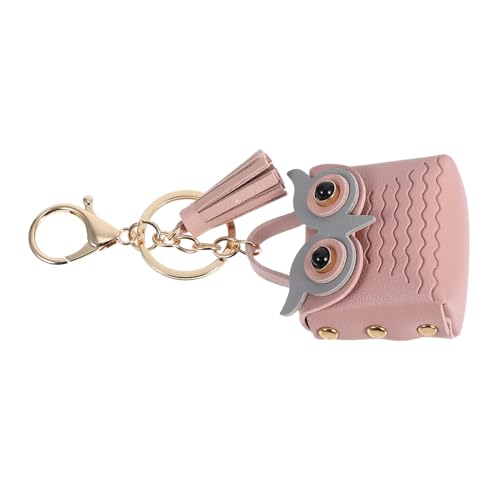 CONGARTENO Mini Geldbörse Damen PU Cartoon Eule Schlüsselanhänger Münzbeutel Kartenetui Tragbar Für Rucksack Kopfhörer Taschenanhänger Rosa von CONGARTENO