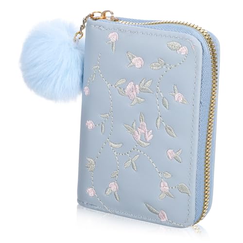 CONGARTENO Mini Portemonnaie Damen Kurzformat mit Reißverschluss Blumendesign PU Kleine Münzbörse Kompakt und Sicher für Karten Kleingeld und Wechselgeld Leicht Tragbar für Alltag und von CONGARTENO
