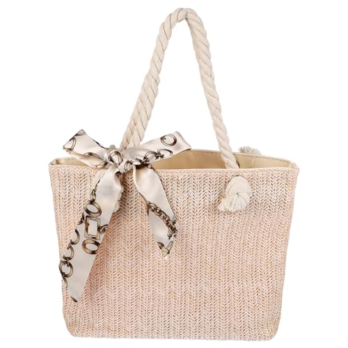 CONGARTENO Modische Damen Strohtasche Handgefertigt Leichte Schultertasche Große Kapazität Strand Alltagstasche Beige von CONGARTENO