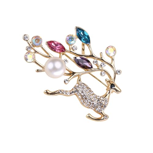 CONGARTENO Modische Weihnachtsbrosche Reh Damen Strass Brosche mit Perlen Feine Anstecknadel für Party Kleid Schal und Mantel Roségold Schmuckaccessoire von CONGARTENO
