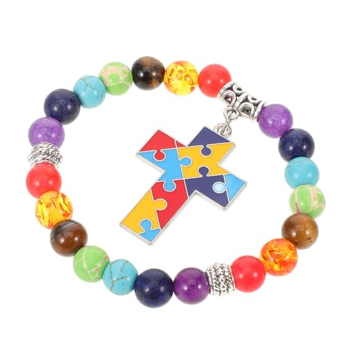 CONGARTENO Natürliche Steinperlen Armband mit Kreuzanhänger Elastisches Buntes Damenarmband Zartes Tragbares Schmuckstück für Frauen Modisches Yoga-accessoire von CONGARTENO