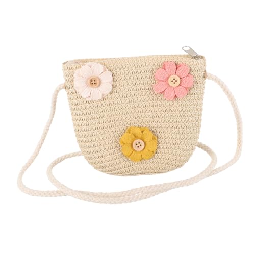 CONGARTENO Umhängetasche für Mädchen Stroh Süße Gewebte Schultertasche Langlebig mit Blumendekor für Strand und Freizeit von CONGARTENO