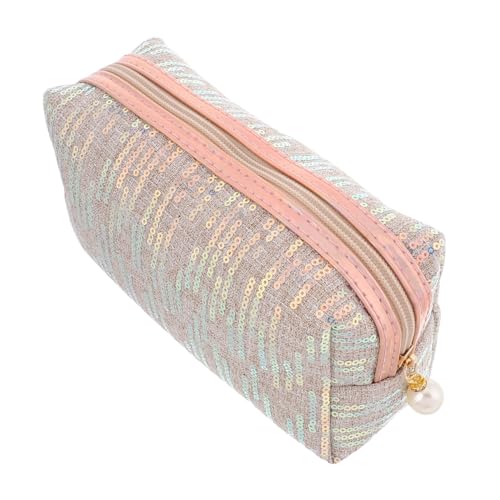 CONGARTENO Glitzernde Kosmetiktasche Für Damen Tragbare Schminktasche Mit Reißverschluss Für Reisen Und Alltag Schickes Design Mit Pailletten Champagnergold Multifunktionale von CONGARTENO