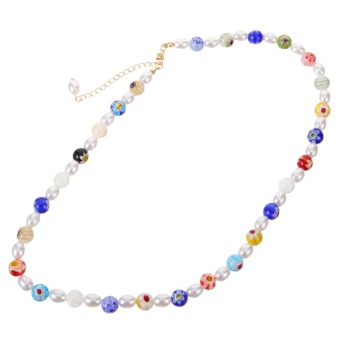 CONGARTENO Perlenkette Damen Glasperlen Halskette Rund Perlen Schmuck Frauen Stilvolle Kette mit Künstlichen Perlen und Farbigen Glasperlen Modisches Accessoire für Alltag und Fest von CONGARTENO
