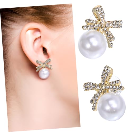 CONGARTENO Perlenohrringe Damen mit Funkelnden Strasssteinen Goldfarbene Legierung Leichte Schmetterlings Design Tropfenohrringe Ohrstecker für Alltag und Besondere Anlässe von CONGARTENO