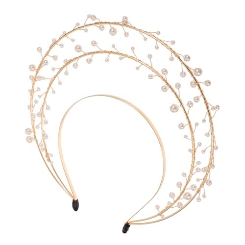 CONGARTENO Perlhaarkronen Krone der Göttin Lolita-Kronen-Kopfschmuck Krone Kopfschmuck Kopfbedeckung mit Perlenkrone Stirnband mit Perlenkrone Zinklegierung Golden von CONGARTENO