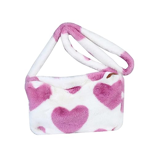 CONGARTENO Plüsch Umhängetasche Damen Kuscheliges Herz design Weiche Single shoulder Bag Wintermode Outdoor Handtasche für Alltag Shopping Reise von CONGARTENO