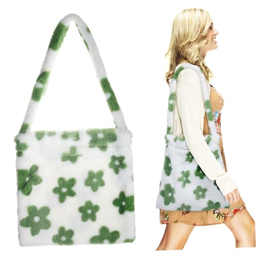 CONGARTENO Plüsch tasche in Blumenform Große Kuschelige Handtasche Damen Umhängetasche Weiche Schultertasche Medium Tote Bag Komfortabel Vielseitig für Alltag und Arbeit von CONGARTENO