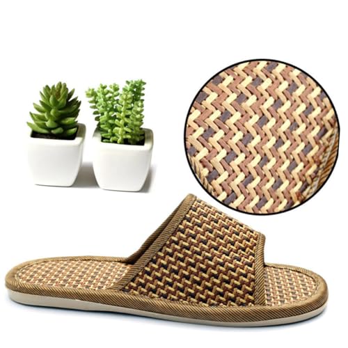 CONGARTENO Rattan Geflochtene Hausschuhe Sommerlich Atmungsaktiv Rutschfest Plateau Schuhe Für Zuhause Leicht Braun Langlebig Komfortabel von CONGARTENO