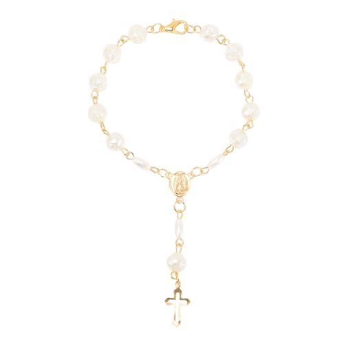 CONGARTENO Religiöses Kreuz-armband Aus Perlen Robustes Stilvolles Handgelenkband Mit Verstecktem Kruzifix Für Geschenke Zur Taufe Geburtstagsfeiern Und Feste Mit Eleganten Blumenperlen in von CONGARTENO