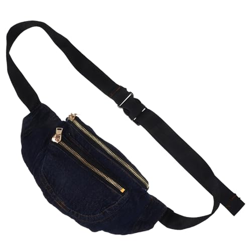 CONGARTENO Retro Denim Bauchtasche Damen Waschbar Robuste Doppelte Taschen Breiter Schultergurt Crossbody Brusttasche für Alltag und Dating Langlebig und rutschfest Tiefblaue Jeansoptik von CONGARTENO