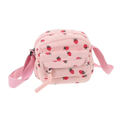 CONGARTENO Erdbeer-geldbörse Für Damen Stroh-umhängetasche Mit Erdbeer-print Kleine Handytasche Cord-einkaufstasche Ästhetische Schultertasche Für Täglichen Gebrauch von CONGARTENO