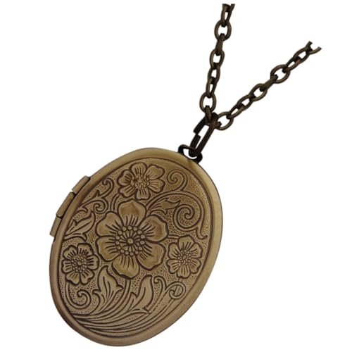 CONGARTENO Retro Foto Medaillon Halskette Vintage Anhänger Geometrisch Graviert Schmuckstück Für Damen Geschenkidee von CONGARTENO