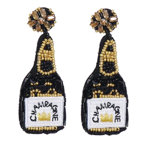 CONGARTENO Retro Weinflasche Ohrstecker Damen Schmuck Perlen Pailletten Handgefertigt Persönlichkeit Schwarz Vintage Beaded Earrings für Frauen von CONGARTENO