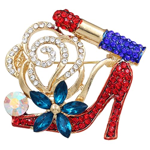 CONGARTENO Rhinestone Bling High Heel Brosche Anstecknadel Rot Glänzend für Damen Kostüm Schmuck Festlich Kleidung Schal Kleid Abendkleid Zubehör von CONGARTENO