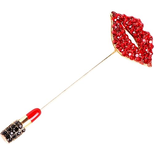 CONGARTENO Rhinestone Lippenstift Brosche für Frauen Metall Reversnadel für Kleidung Schal und Hut Elegantes Design mit Strassdekoration für und Besondere Anlässe von CONGARTENO